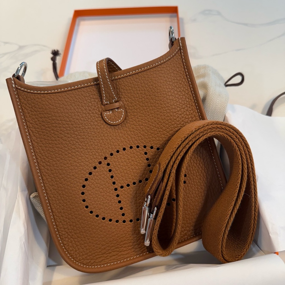 2025 BRAND NEW HERMES silver Clemence mini PM EVELYNE BAG - receipt